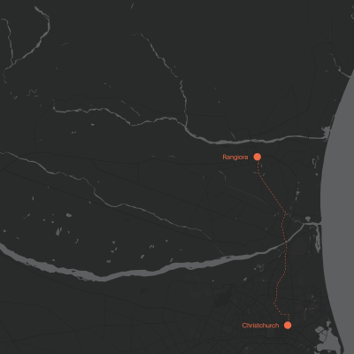 Map Christchurch to Rangiora