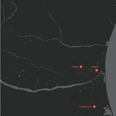 map showing christchurch to ohoka then kaiapoi