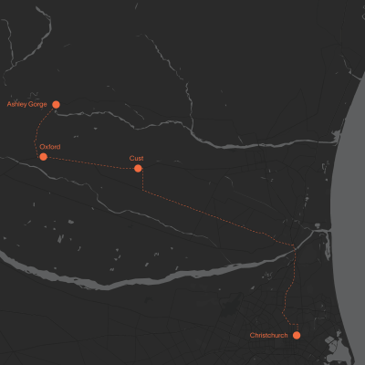 Map Christchurch to Cust and Oxford
